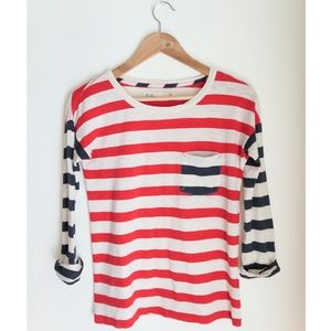 Madewell Red Navy Ivory Color block Striped Tee